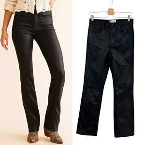 Free People Xena‎ Coated Stretch Pants Jeans Shiny Straight Leg Black Size 28